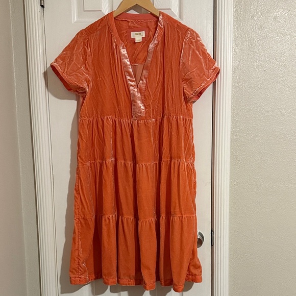 Anthropologie Maeve Creamsicle Velvet Babydoll Dress - Picture 2 of 10